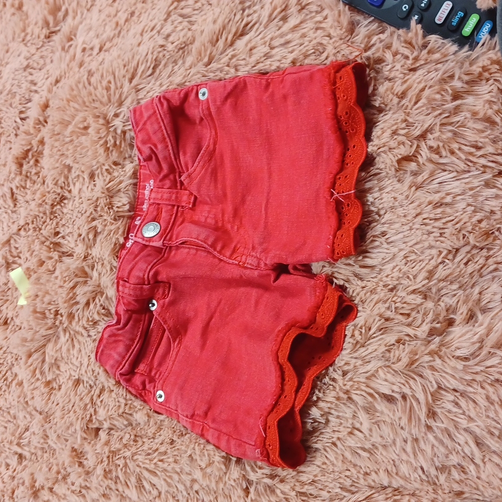 Red jean shorts